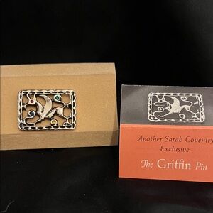 Sarah Coventry Silver Griffin Pin with Multicolor Gems